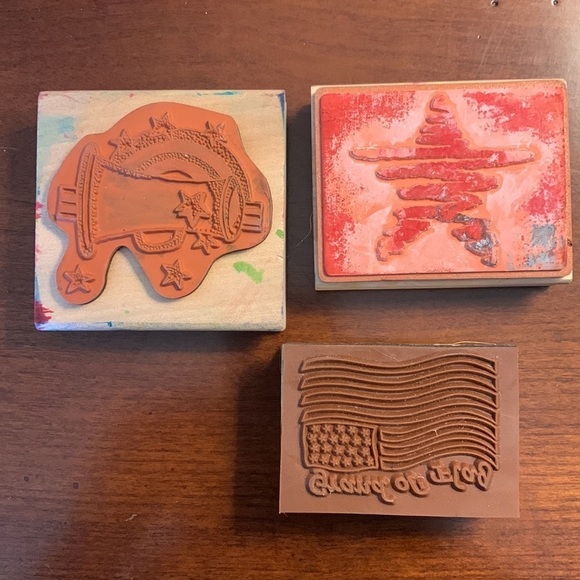 Red White and Blue Patriotic Wooden Block Rubber Stamp Collection - Picture 8 of 8